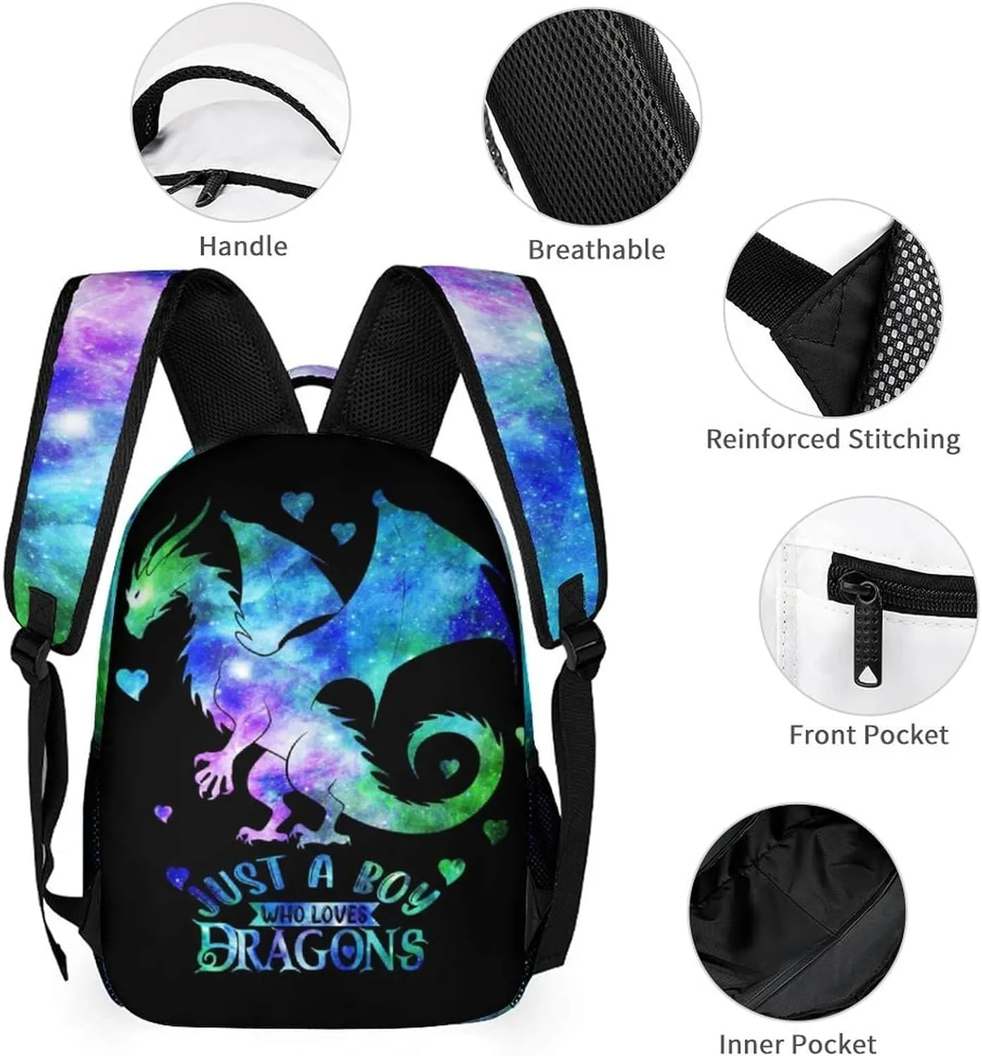 Custom Dragon School Backpack, 16 Inch Cute Dragon Themed Bookbag for Kids Girls Boys, Personalized School Backpack for Students Children, Lightweight, Large Capacity