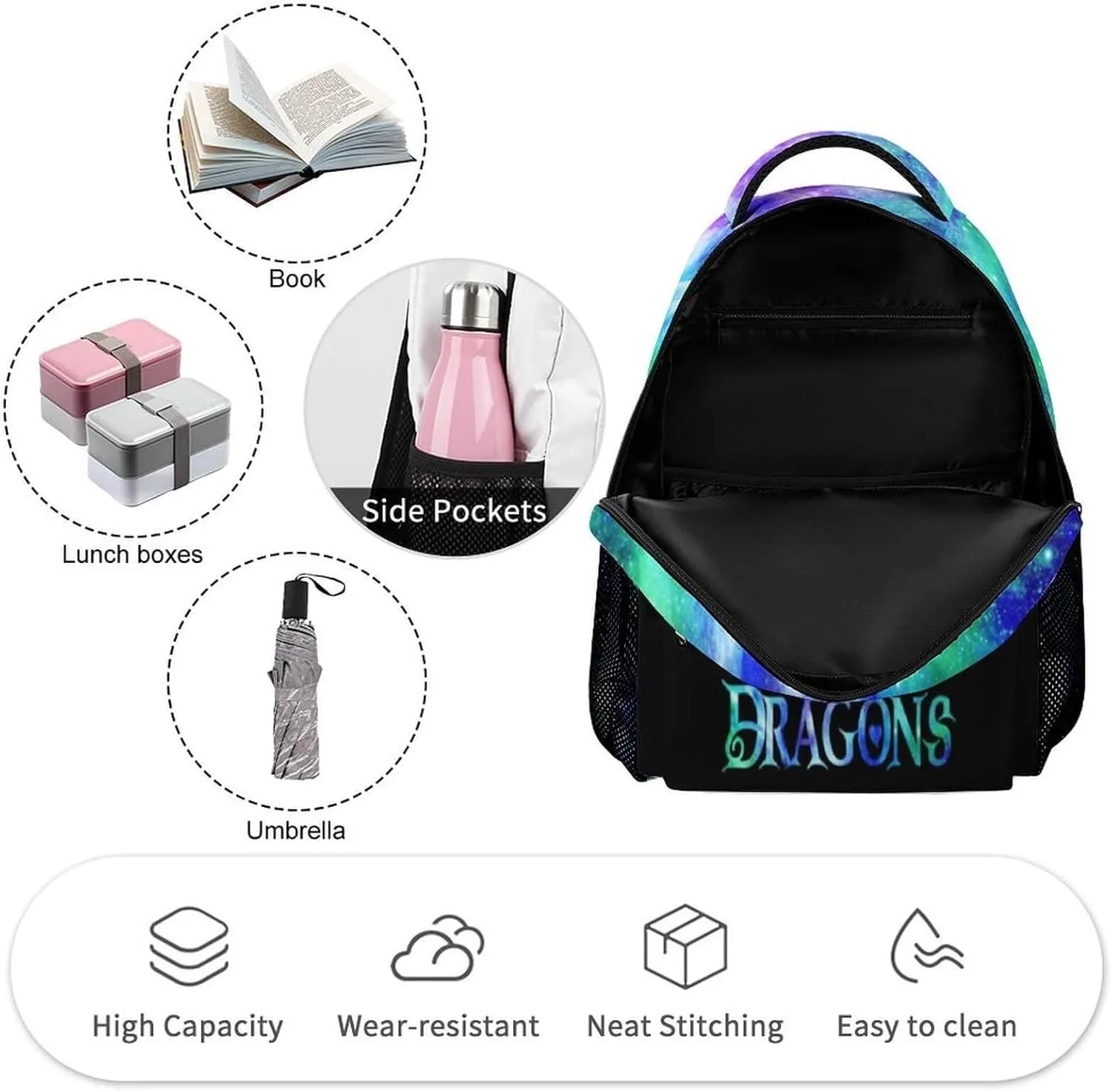 Custom Dragon School Backpack, 16 Inch Cute Dragon Themed Bookbag for Kids Girls Boys, Personalized School Backpack for Students Children, Lightweight, Large Capacity