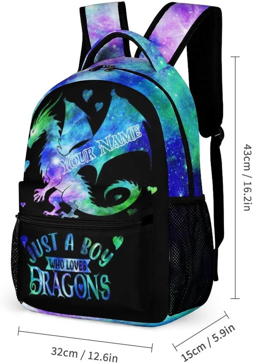 Custom Dragon School Backpack, 16 Inch Cute Dragon Themed Bookbag for Kids Girls Boys, Personalized School Backpack for Students Children, Lightweight, Large Capacity