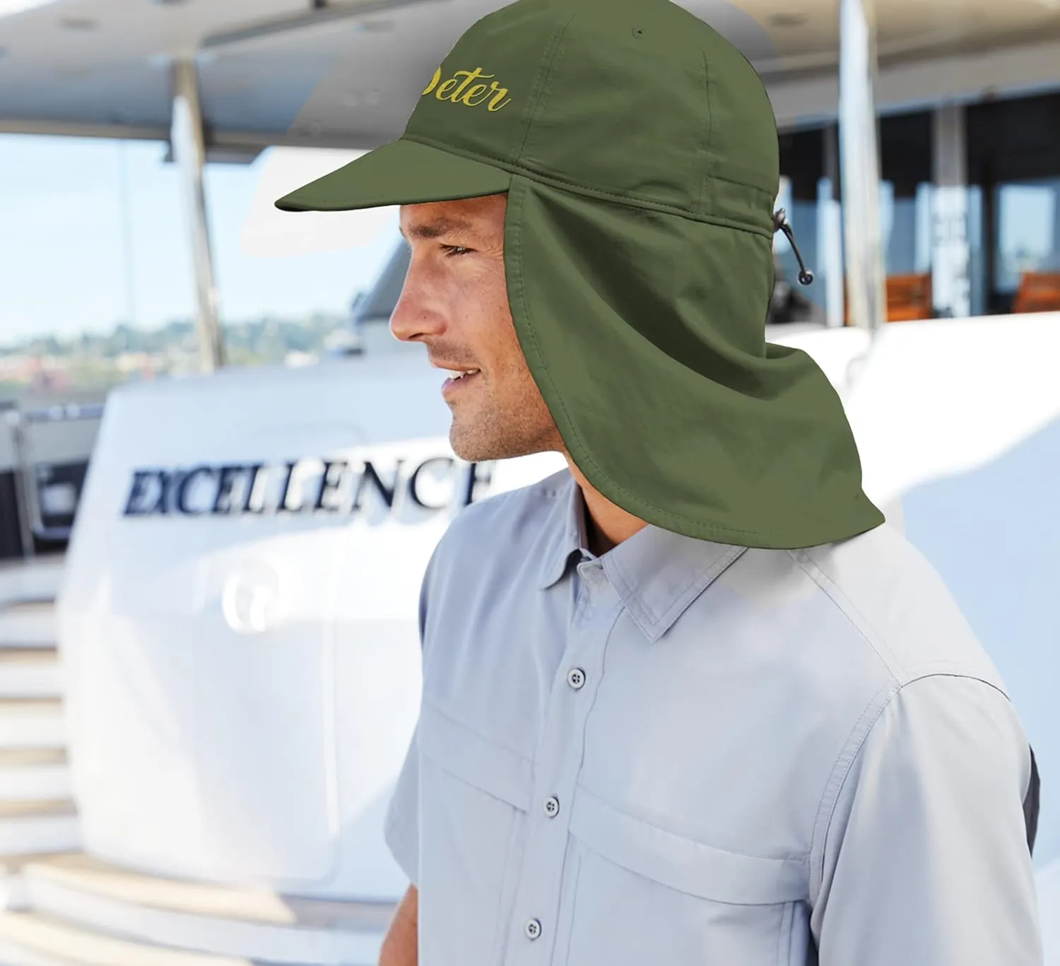 Custom Embroidered Sun Hat Ear&Neck Flap Adjustable UPF 30  UV Protection Hiking Safari Fishing Hats for Women and Men