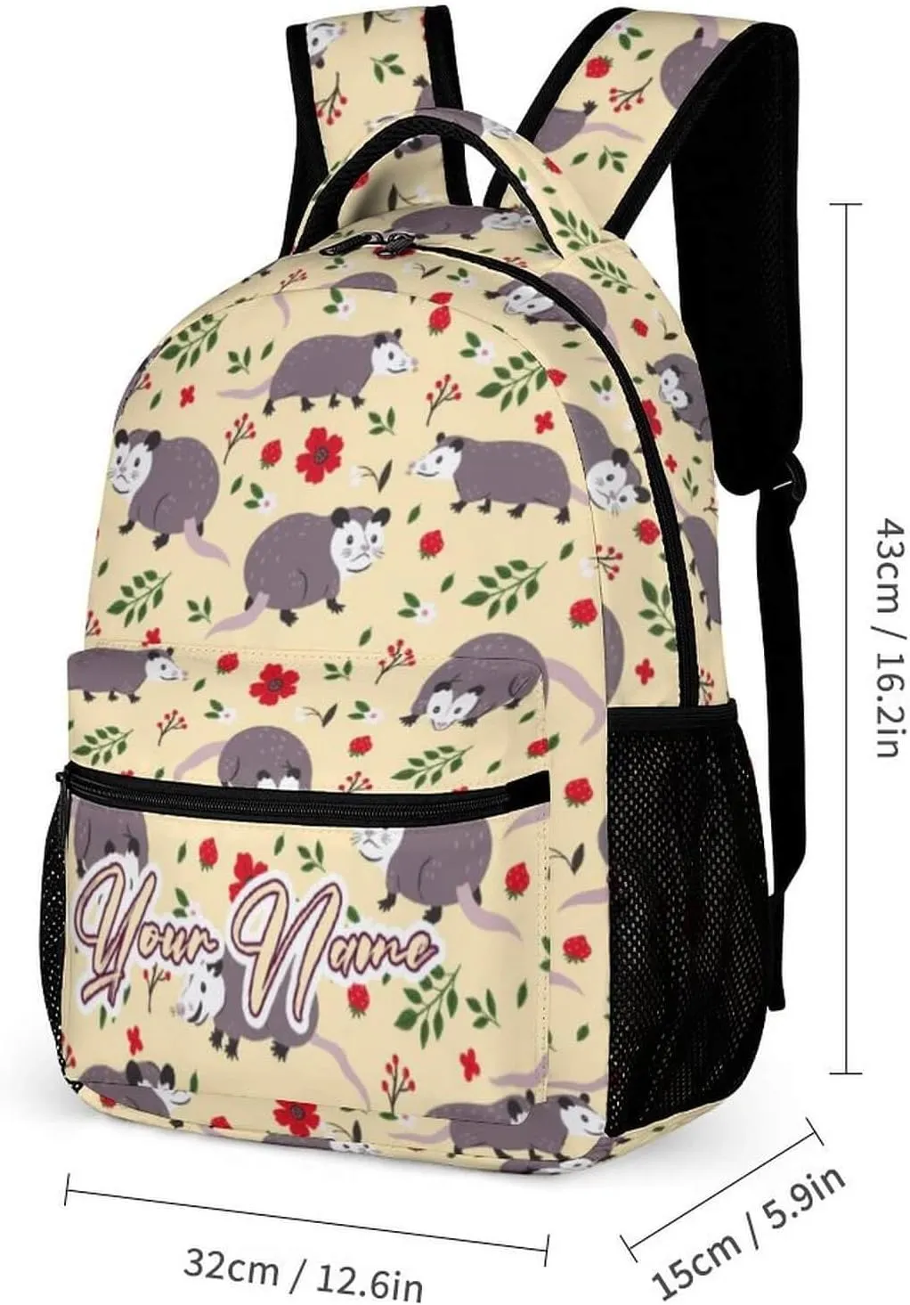 Custom Opossum Backpack with Lunch Box & Pencil Case for Kids Girls Boys School, 16 Inch Cute Opossums Bookbag, School Backpack for Students Children, Lightweight, Large Capacity