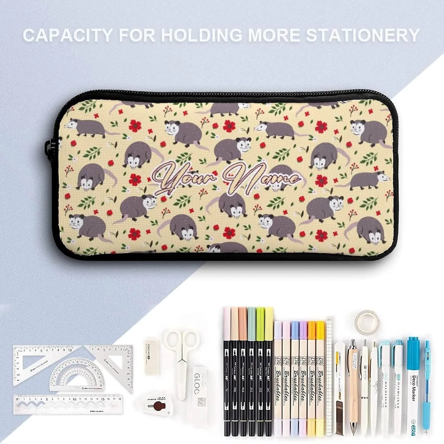 Custom Opossum Backpack with Lunch Box & Pencil Case for Kids Girls Boys School, 16 Inch Cute Opossums Bookbag, School Backpack for Students Children, Lightweight, Large Capacity
