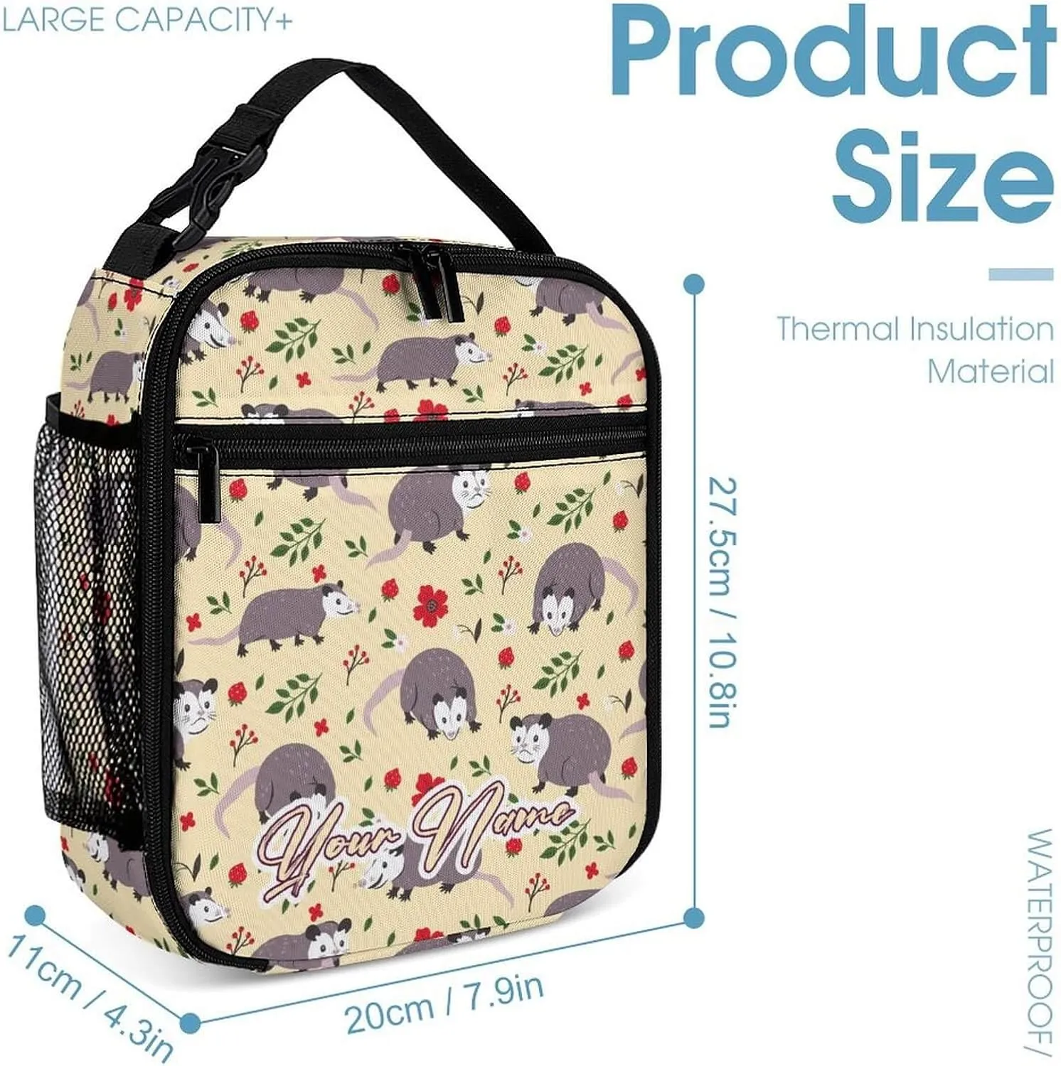 Custom Opossum Backpack with Lunch Box & Pencil Case for Kids Girls Boys School, 16 Inch Cute Opossums Bookbag, School Backpack for Students Children, Lightweight, Large Capacity