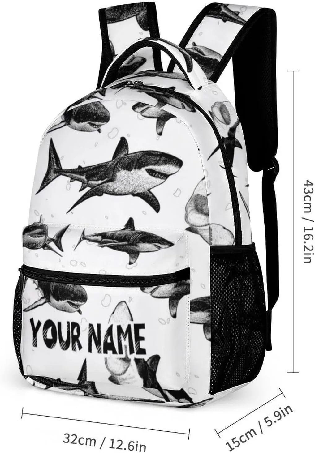 Custom Shark Backpack with Lunch Box & Pencil Case for Kids Girls Boys School, 16 Inch Cute Sharks Bookbag, School Backpack for Students Children, Lightweight, Large Capacity