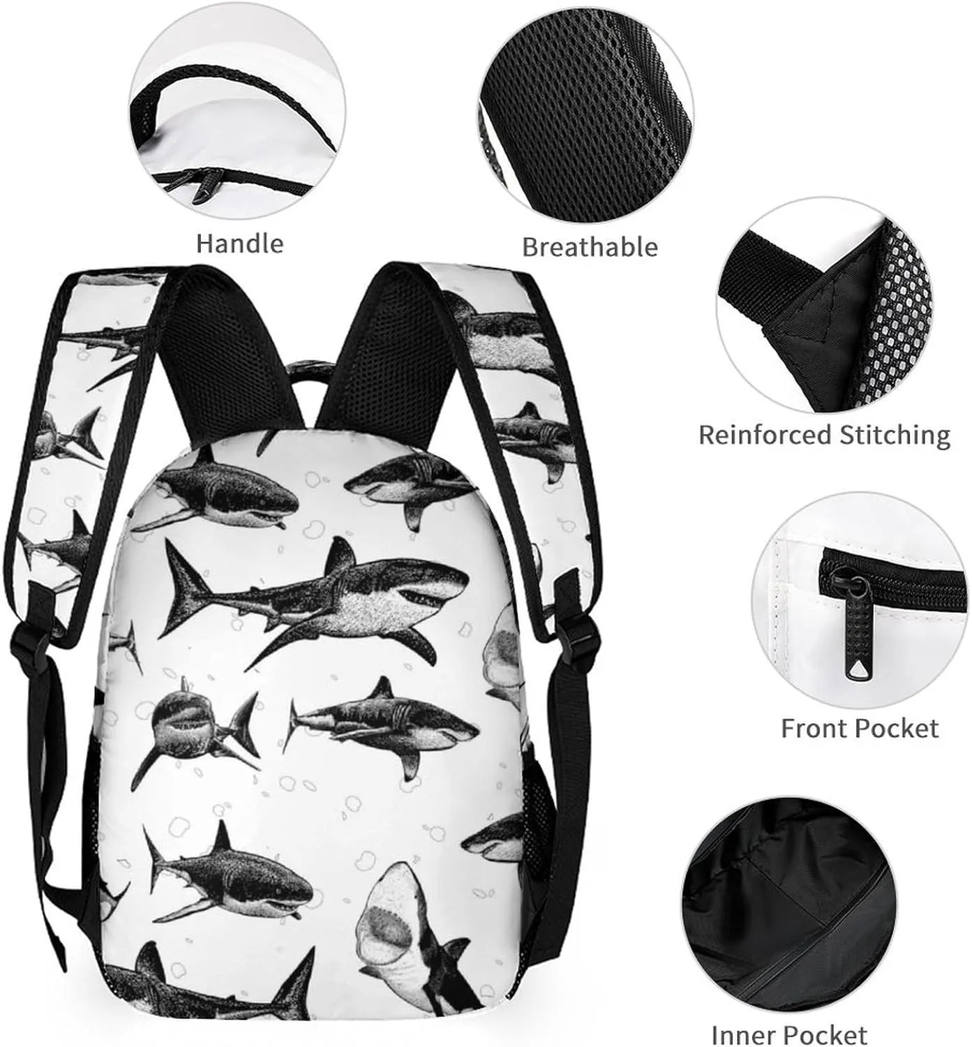 Custom Shark Backpack with Lunch Box & Pencil Case for Kids Girls Boys School, 16 Inch Cute Sharks Bookbag, School Backpack for Students Children, Lightweight, Large Capacity