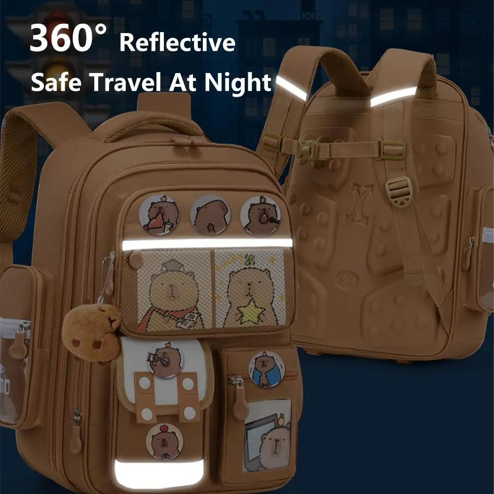 Cute Capybara Backpack with Chic Case, Cartoon Large Capacity Backpack, Durable Casual Bag, Suitable for Junior High Students (Brown, Small)