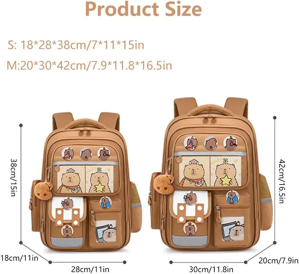 Cute Capybara Backpack with Chic Case, Cartoon Large Capacity Backpack, Durable Casual Bag, Suitable for Junior High Students (Brown, Small)