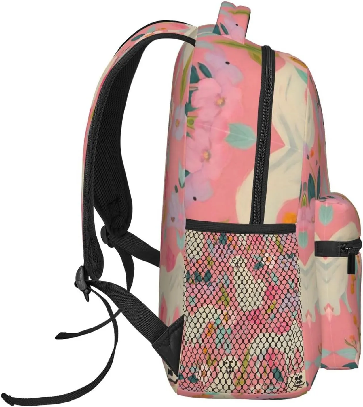Cute Golden Retriever Dog Pink Floral Art Rucksacks Lightweight Multipurpose Anti-Theft Shoulder Bag Big Capacity Traveling & Camping Backpack With Side Pockets