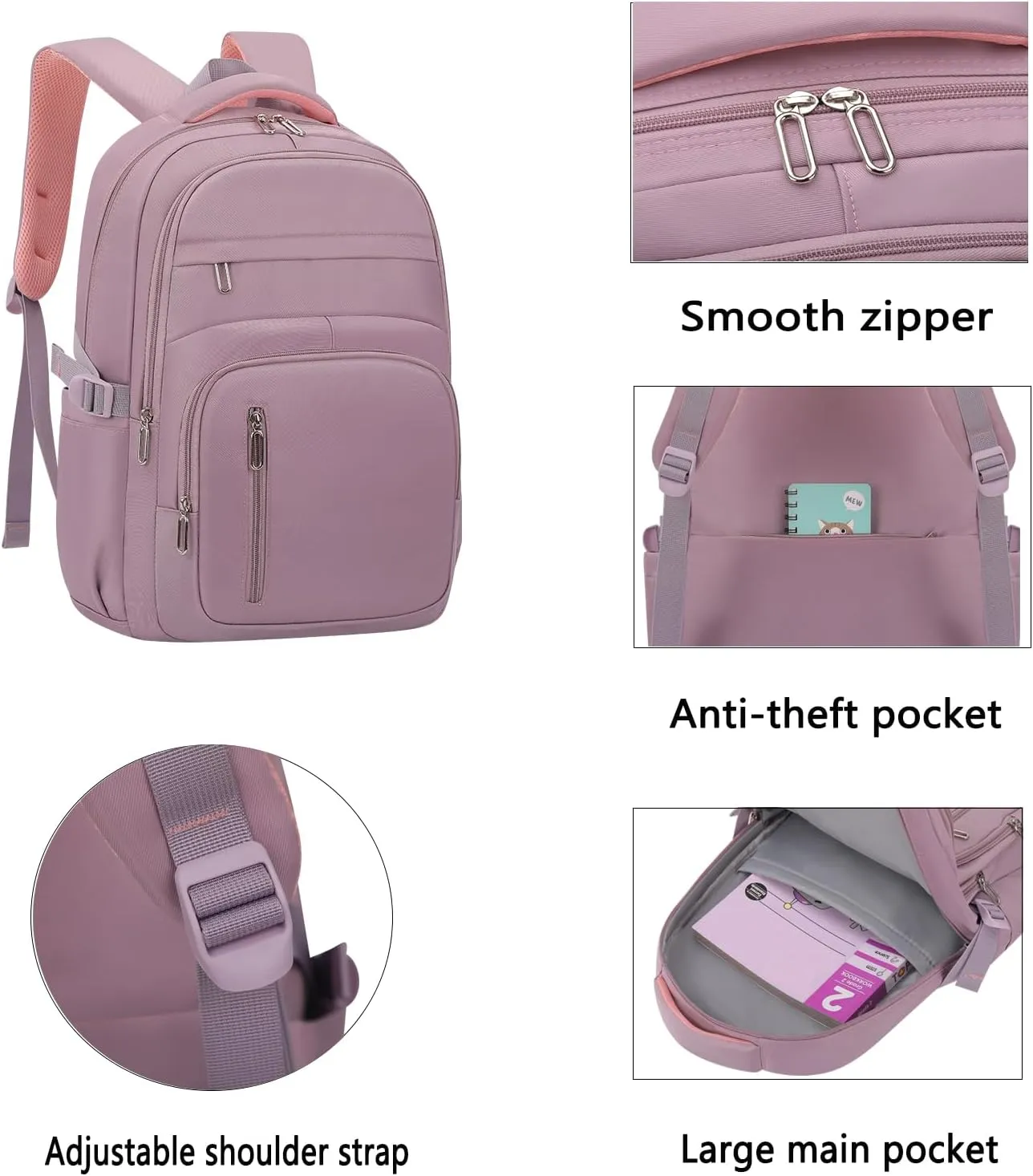 Cute School Backpack for Women Men Casual Travel Laptop Backpack Aesthetic Lightweight College Bookbags for Kids(Purple)