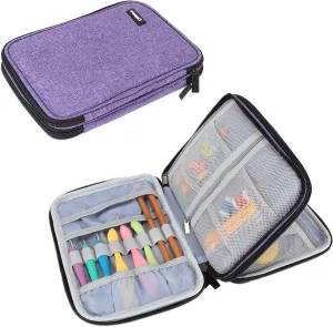 Damero Crochet Hook Case, Travel Storage Bag for Swing Crochet Hooks, Lighted Hooks, Needles(Up to 8'') and Accessories, Large, Purple (No Accessories Included)
