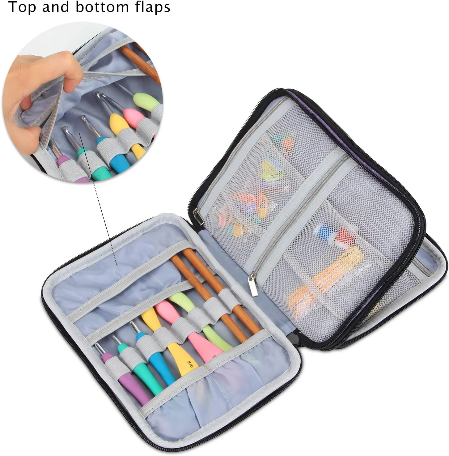 Damero Crochet Hook Case, Travel Storage Bag for Swing Crochet Hooks, Lighted Hooks, Needles(Up to 8'') and Accessories, Large, Purple (No Accessories Included)