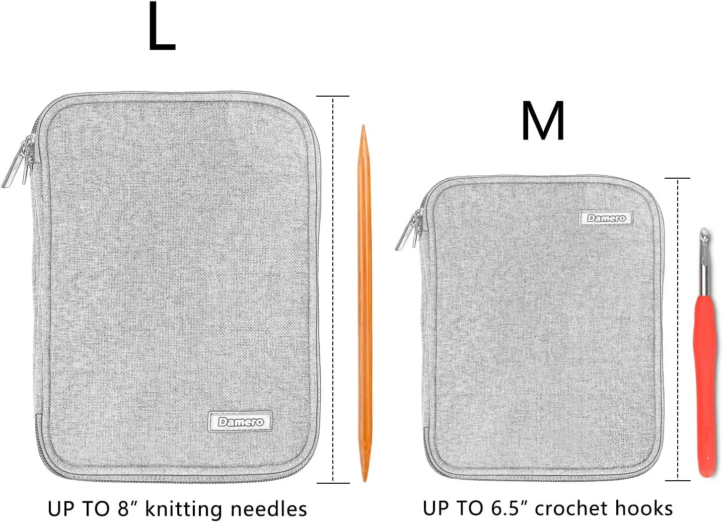 Damero Crochet Hook Case, Travel Storage Bag for Swing Crochet Hooks, Lighted Hooks, Needles(Up to 8'') and Accessories, Large, Purple (No Accessories Included)
