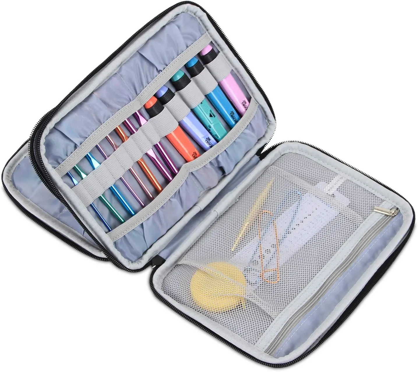 Damero Crochet Hook Case, Travel Storage Bag for Swing Crochet Hooks, Lighted Hooks, Needles(Up to 8'') and Accessories, Large, Purple (No Accessories Included)