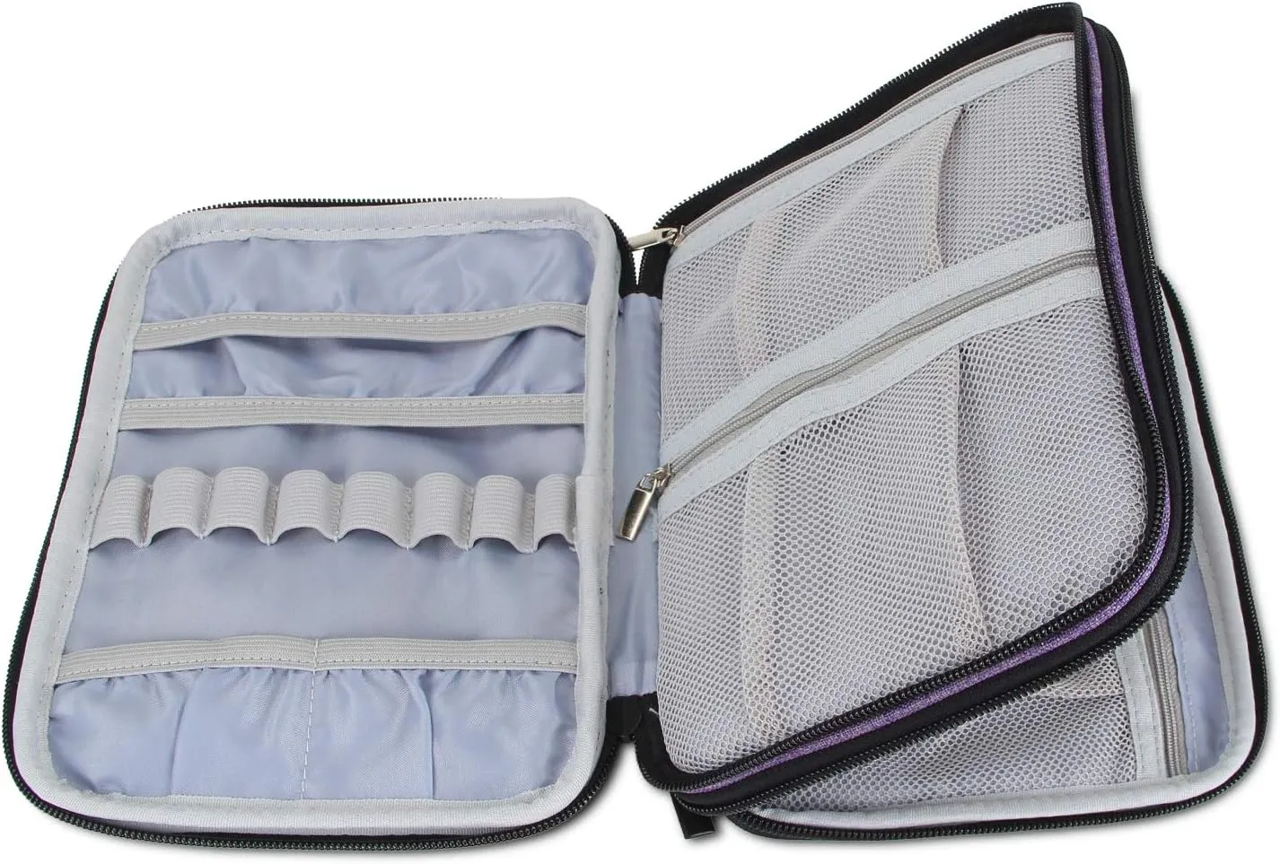 Damero Crochet Hook Case, Travel Storage Bag for Swing Crochet Hooks, Lighted Hooks, Needles(Up to 8'') and Accessories, Large, Purple (No Accessories Included)