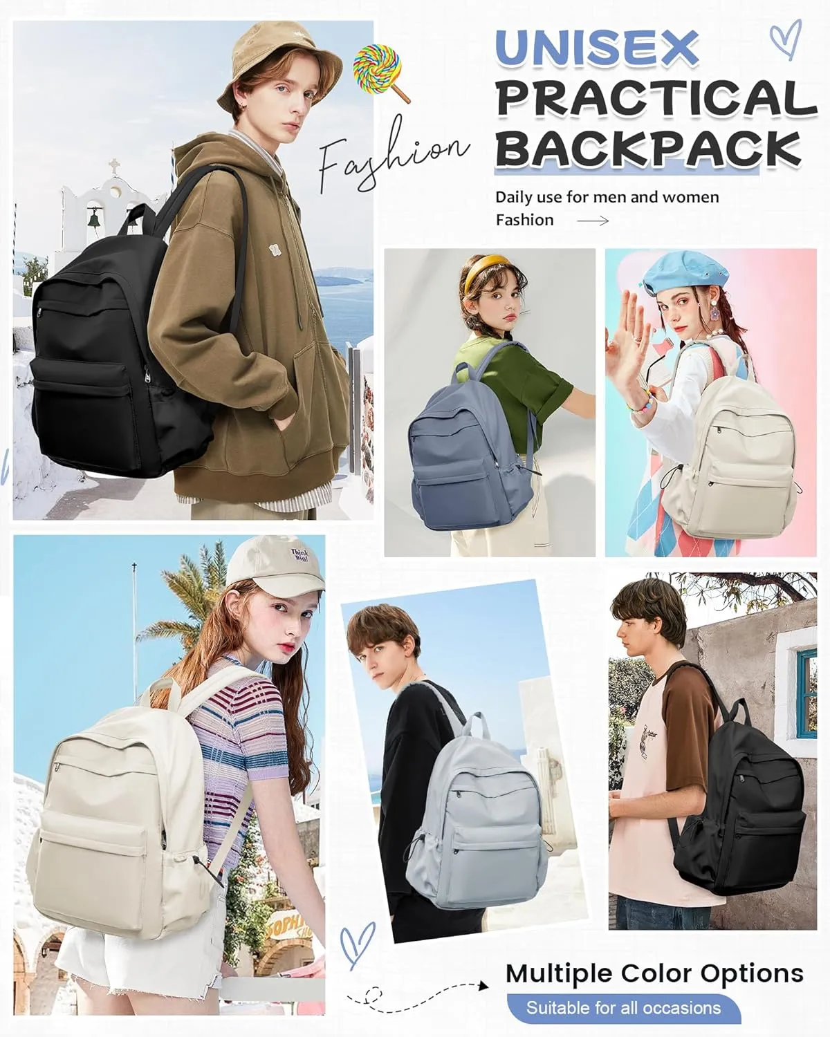 Dark Blue Backpack for School Women Girls, Waterproof Bookbag Cute High School Backpackss for Men Teen Boys, Lightweight Travel College Backpack Mochilas Escolares para Casual Daypack Rucksack