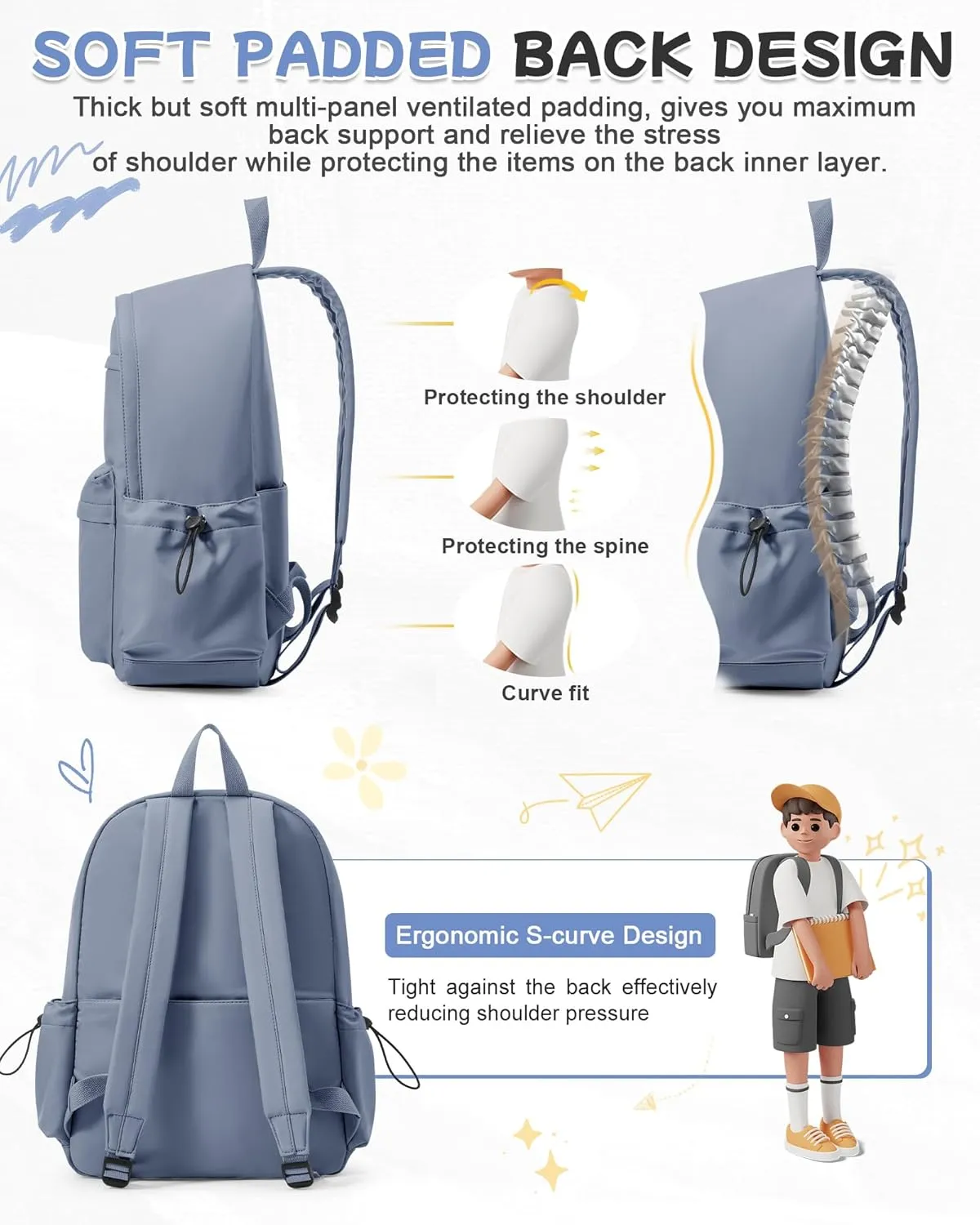 Dark Blue Backpack for School Women Girls, Waterproof Bookbag Cute High School Backpackss for Men Teen Boys, Lightweight Travel College Backpack Mochilas Escolares para Casual Daypack Rucksack