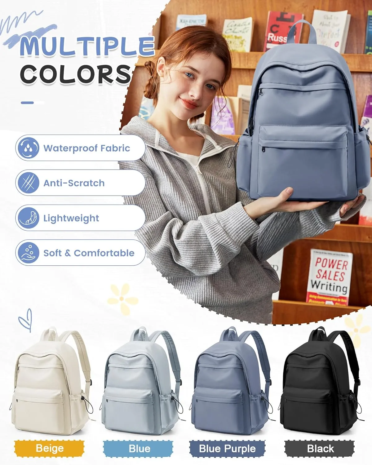 Dark Blue Backpack for School Women Girls, Waterproof Bookbag Cute High School Backpackss for Men Teen Boys, Lightweight Travel College Backpack Mochilas Escolares para Casual Daypack Rucksack