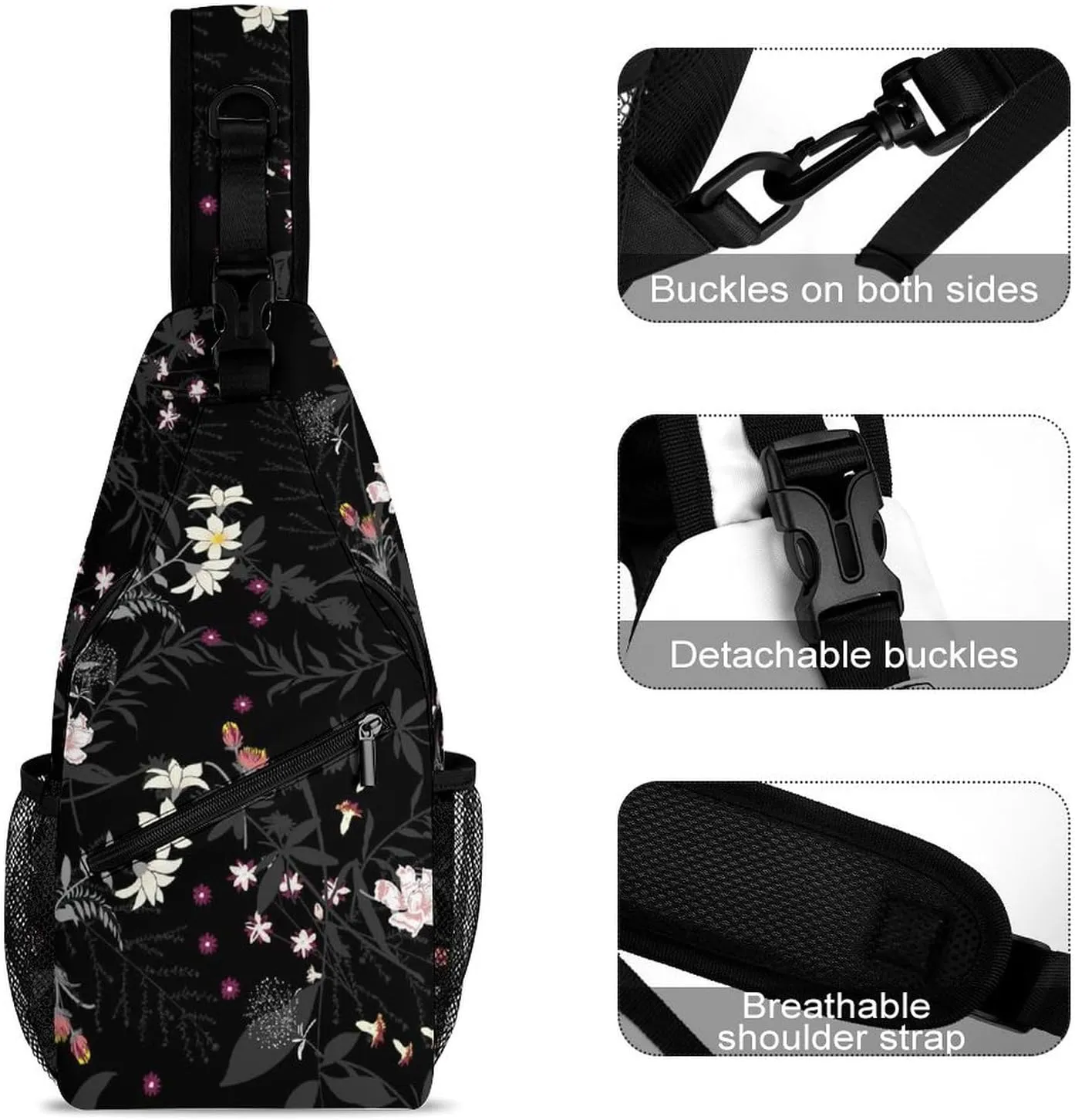 Dark-pattern-with-leaves-flowers Sling Backpack, Crossbody Shoulder Bag, Chest Bags for Outdoor Travel Fitness, 38x20cm, Style