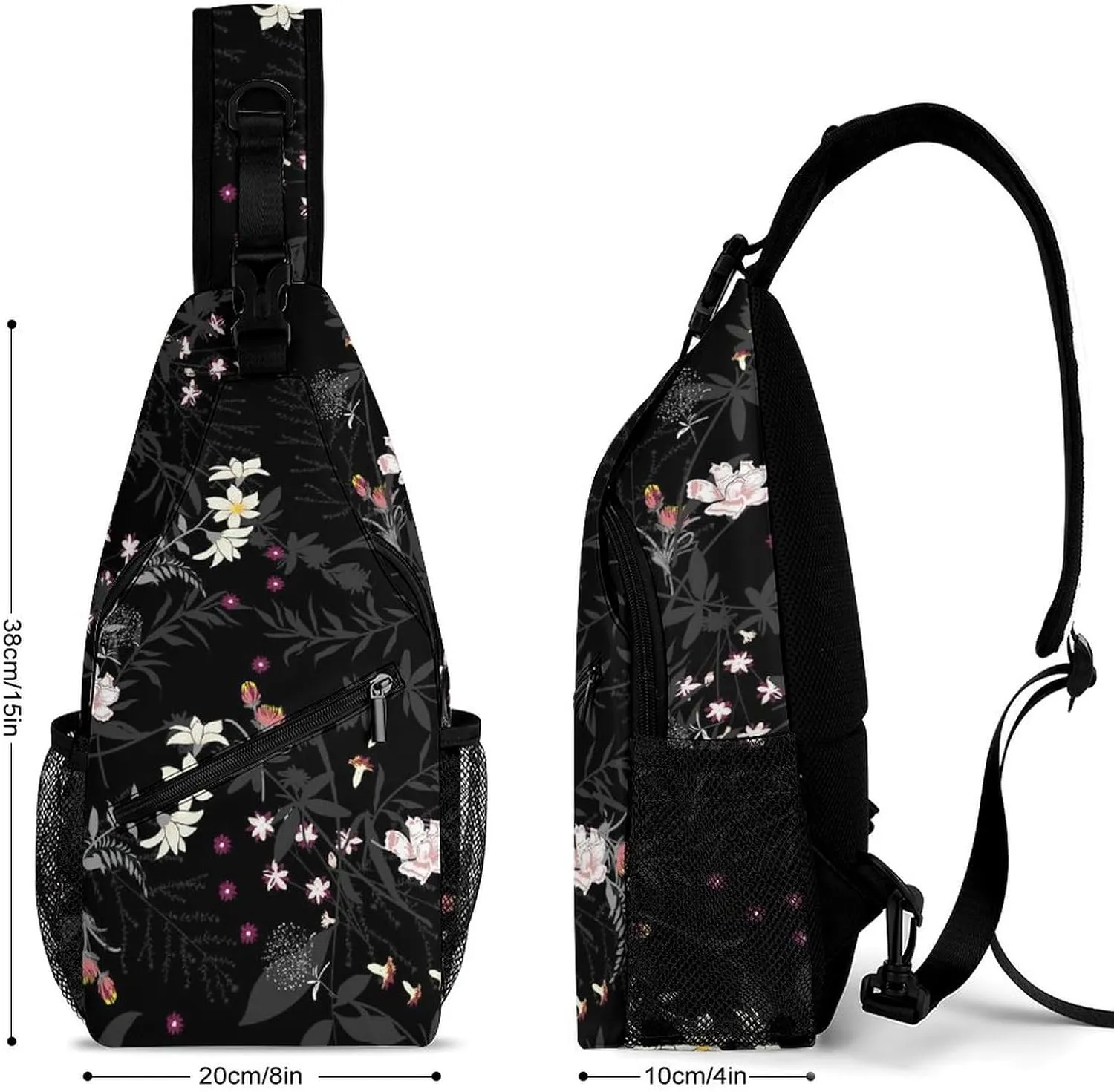 Dark-pattern-with-leaves-flowers Sling Backpack, Crossbody Shoulder Bag, Chest Bags for Outdoor Travel Fitness, 38x20cm, Style