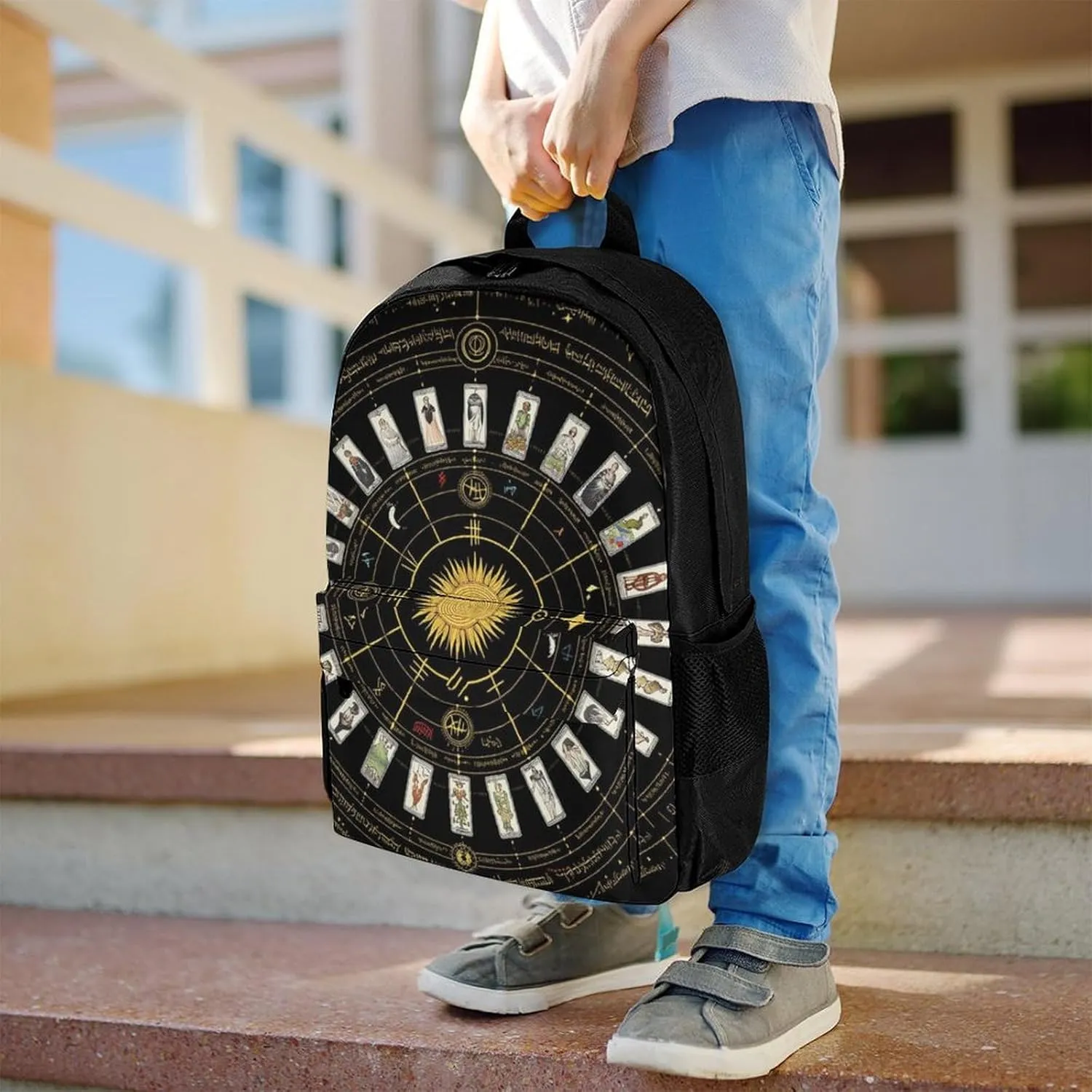 Daypack Backpack Anti-Theft Multipurpose Large Capacity Carry On Bag - Astrology Tarot Original Art Traveling & Camping Backpack With Side Pockets