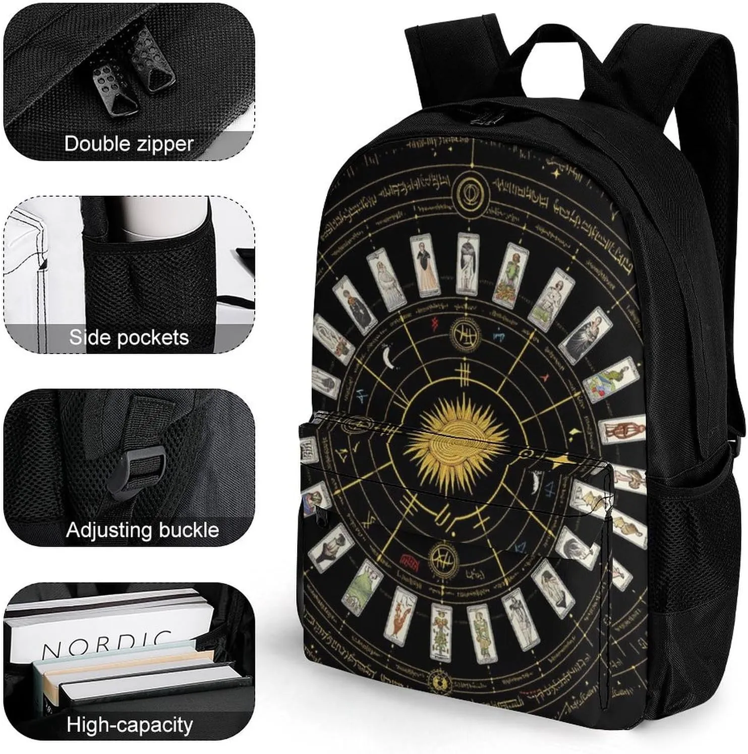 Daypack Backpack Anti-Theft Multipurpose Large Capacity Carry On Bag - Astrology Tarot Original Art Traveling & Camping Backpack With Side Pockets