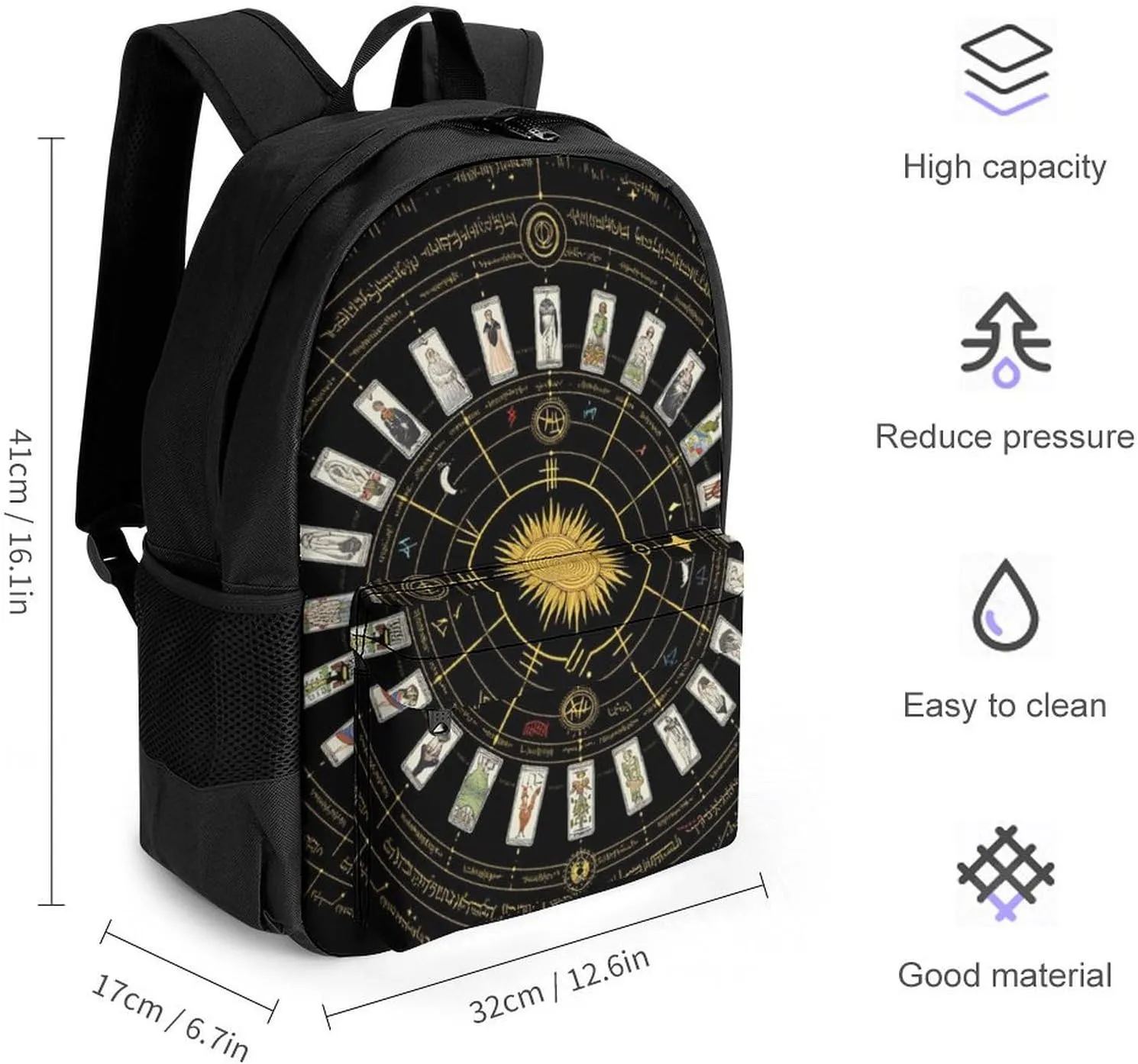 Daypack Backpack Anti-Theft Multipurpose Large Capacity Carry On Bag - Astrology Tarot Original Art Traveling & Camping Backpack With Side Pockets