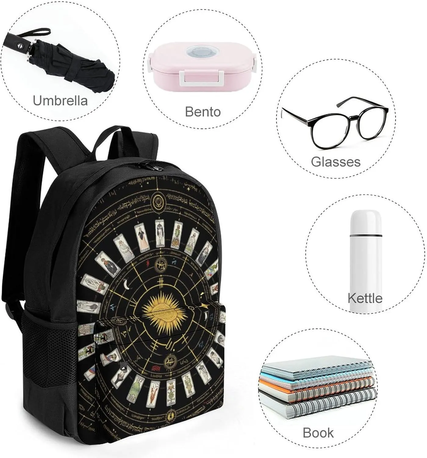 Daypack Backpack Anti-Theft Multipurpose Large Capacity Carry On Bag - Astrology Tarot Original Art Traveling & Camping Backpack With Side Pockets