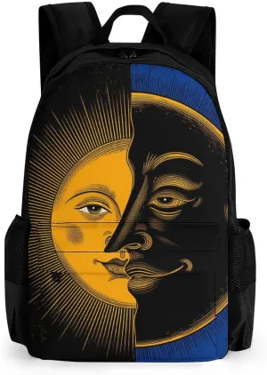 Daypack Bookbag Multipurpose Anti-Theft Big Capacity Carry On Bag - Psychedelic Moon And Sun Art Travel Hiking & Camping Rucksack With Padded Straps