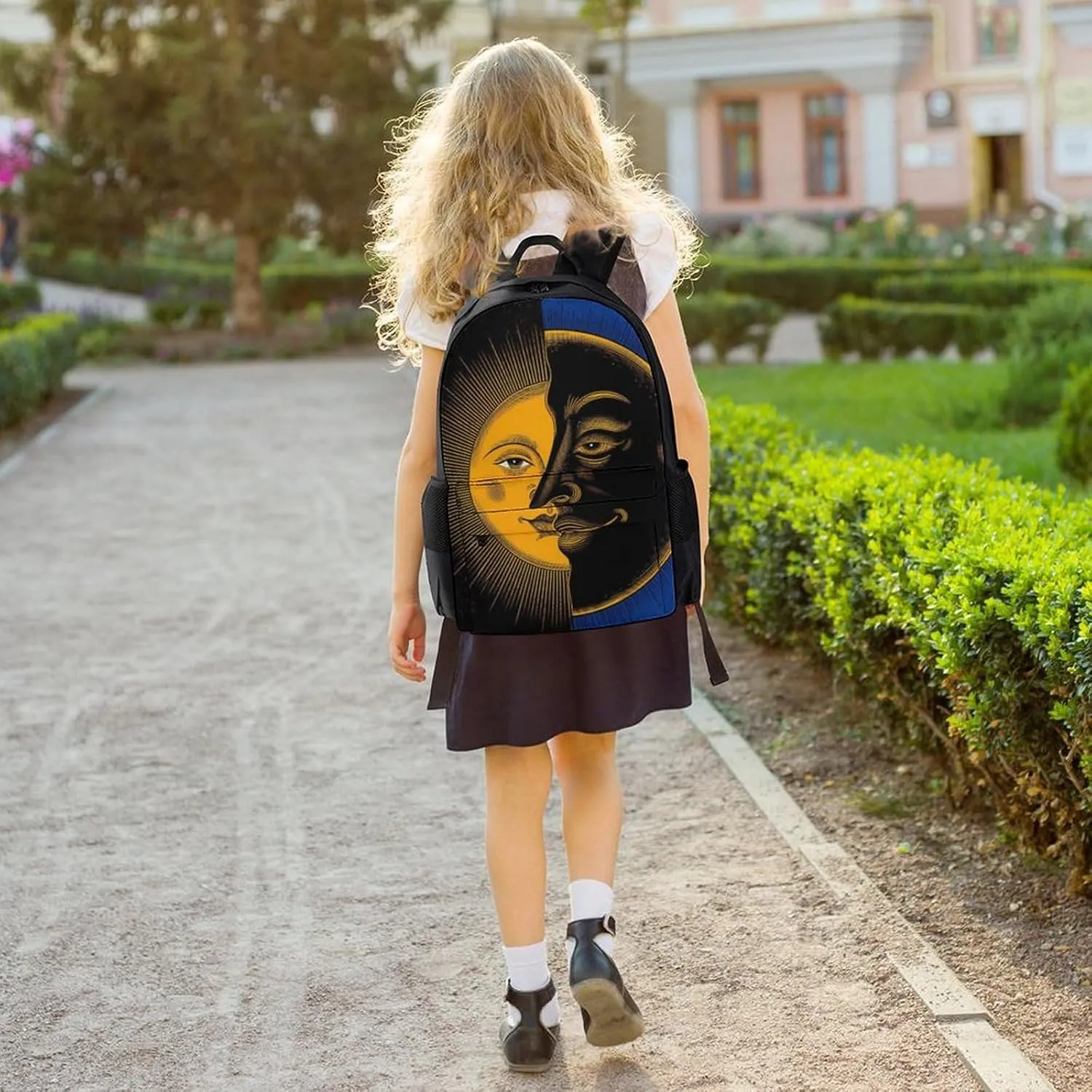 Daypack Bookbag Multipurpose Anti-Theft Big Capacity Carry On Bag - Psychedelic Moon And Sun Art Travel Hiking & Camping Rucksack With Padded Straps