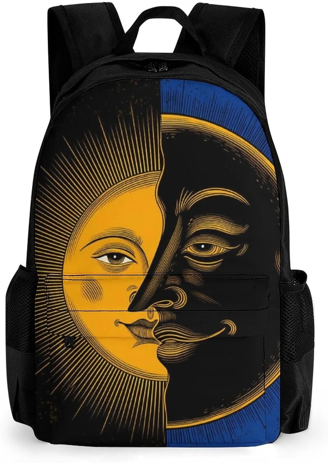 Daypack Bookbag Multipurpose Anti-Theft Big Capacity Carry On Bag - Psychedelic Moon And Sun Art Travel Hiking & Camping Rucksack With Padded Straps