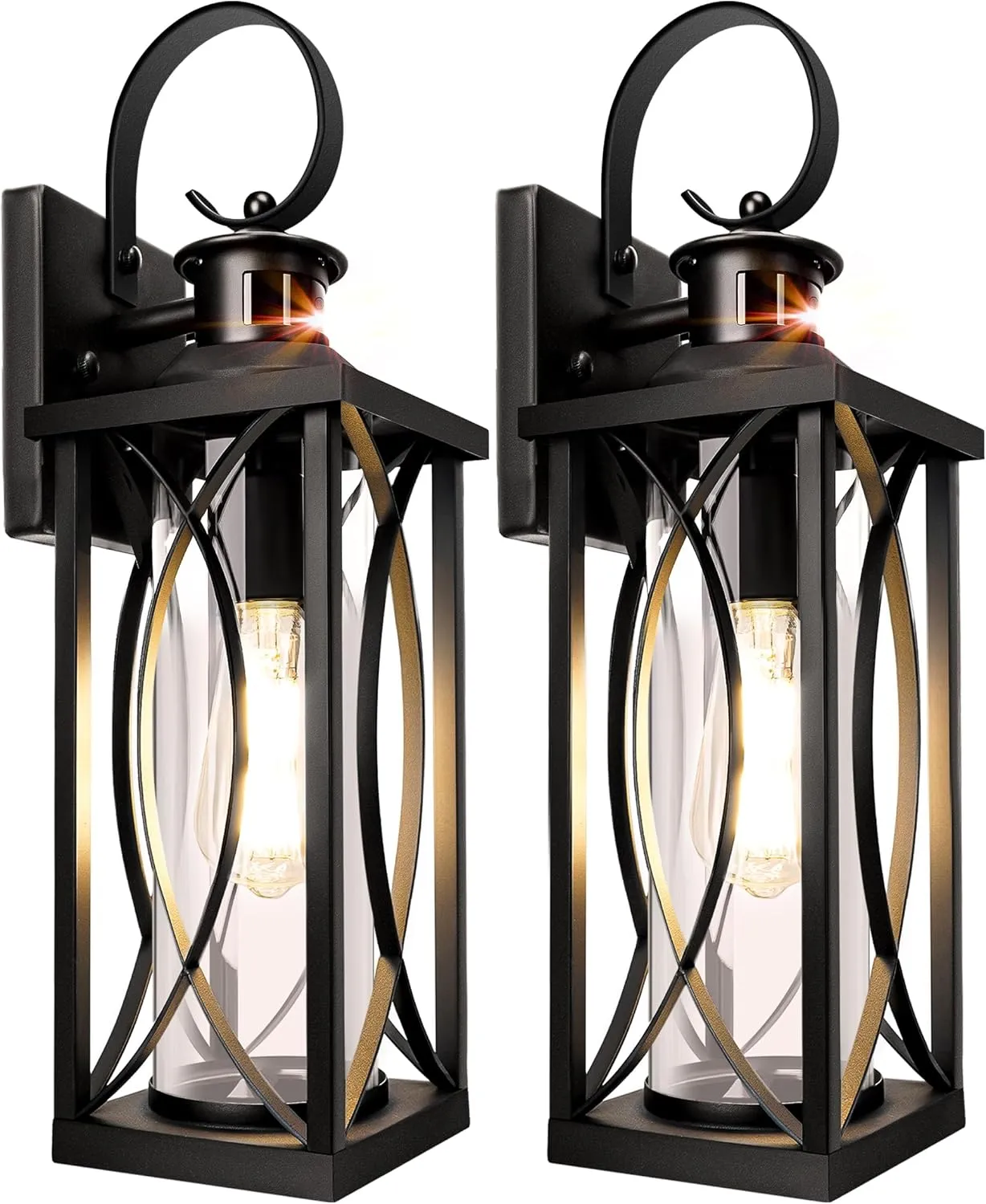 DBF 2 Pack Dusk to Dawn Motion Sensor Outdoor Lights 17.5 Inch, 3 Lighting Mode Exterior Light Fixtures Porch Lights Outdoor Wall Sconces Waterproof Anti-Rust, Black Wall Lanterns for House Front Door