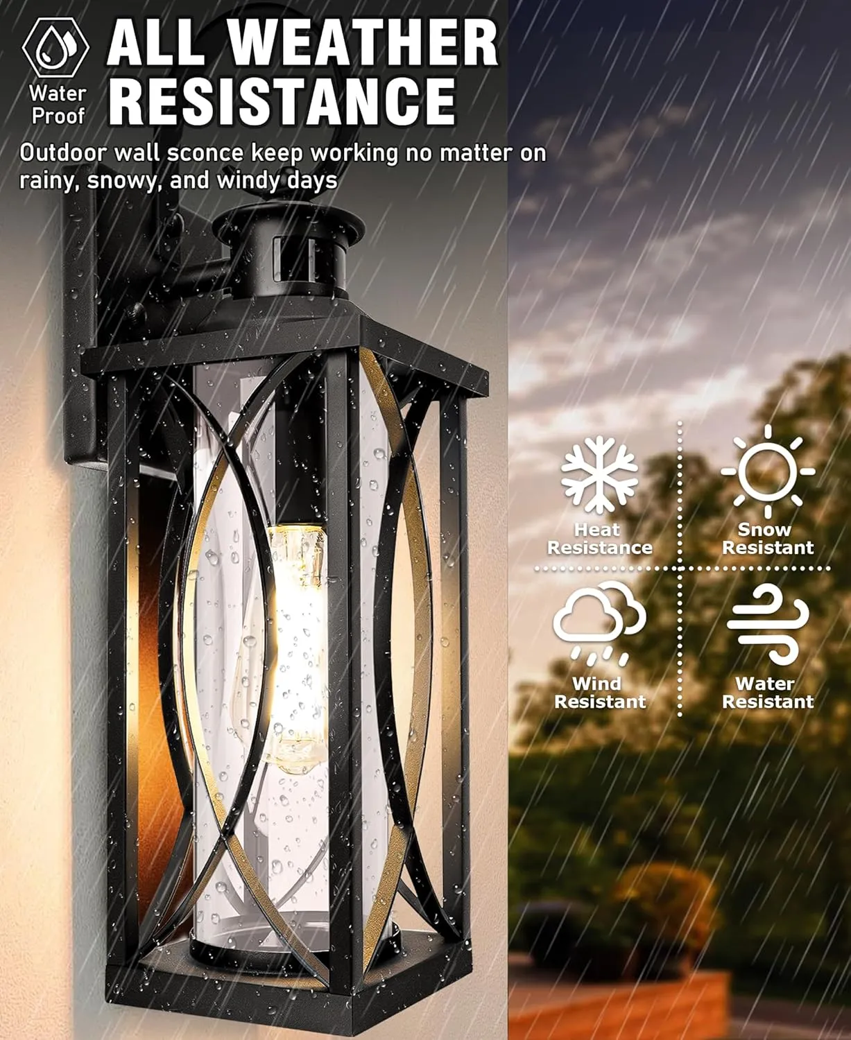 DBF 2 Pack Dusk to Dawn Motion Sensor Outdoor Lights 17.5 Inch, 3 Lighting Mode Exterior Light Fixtures Porch Lights Outdoor Wall Sconces Waterproof Anti-Rust, Black Wall Lanterns for House Front Door