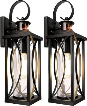 DBF 2 Pack Dusk to Dawn Motion Sensor Outdoor Lights 17.5 Inch, 3 Lighting Mode Exterior Light Fixtures Porch Lights Outdoor Wall Sconces Waterproof Anti-Rust, Black Wall Lanterns for House Front Door