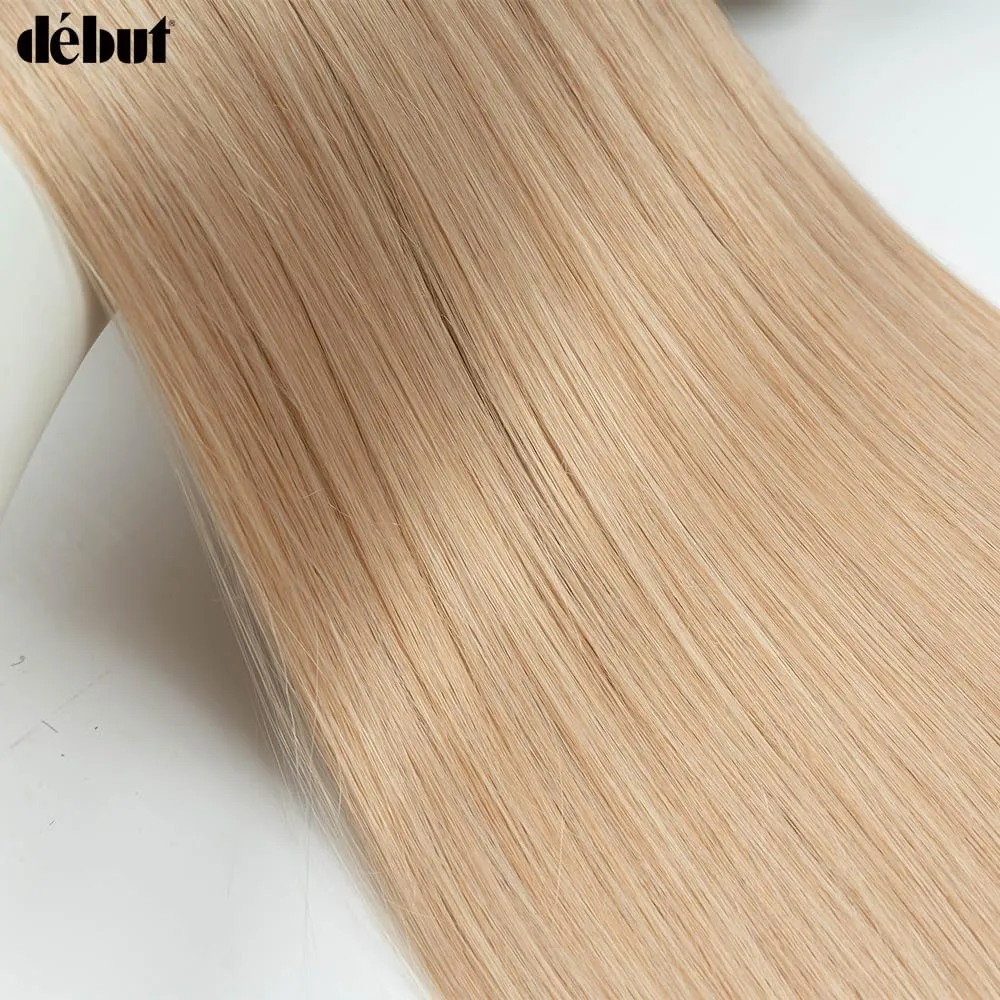 DÉBUT 26 28 30 Inches Long Straight Hair 6 Bundles High Temperature Fiber 300g for Full Head Synthetic Hair Weave Ombre Brown Roots to Blonde