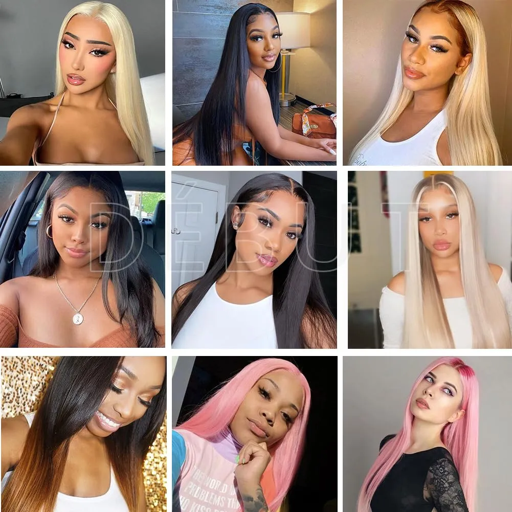 DÉBUT 26 28 30 Inches Long Straight Hair 6 Bundles High Temperature Fiber 300g for Full Head Synthetic Hair Weave Ombre Brown Roots to Blonde