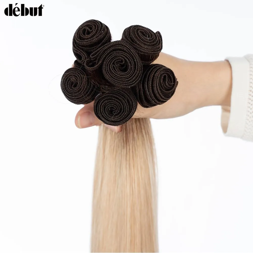 DÉBUT 26 28 30 Inches Long Straight Hair 6 Bundles High Temperature Fiber 300g for Full Head Synthetic Hair Weave Ombre Brown Roots to Blonde