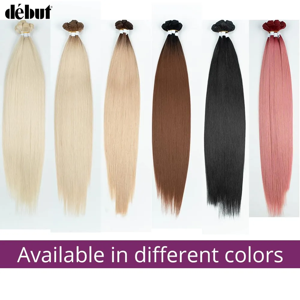 DÉBUT 26 28 30 Inches Long Straight Hair 6 Bundles High Temperature Fiber 300g for Full Head Synthetic Hair Weave Ombre Brown Roots to Blonde