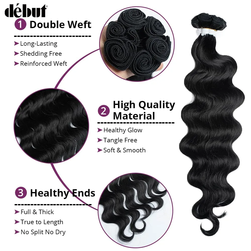 DÉBUT Body Wave 6 Bundles Synthetic Hair Long Wavy Hair 22 24 26 Inches 6Pcs High Temperature Fiber 300g for Full Head Synthetic Hair Weave 1B Color