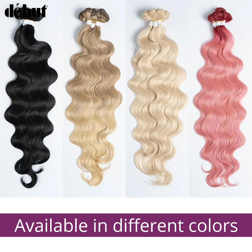 DÉBUT Body Wave 6 Bundles Synthetic Hair Long Wavy Hair 22 24 26 Inches 6Pcs High Temperature Fiber 300g for Full Head Synthetic Hair Weave 1B Color