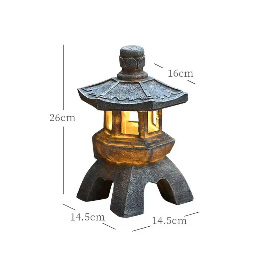 Decoration Zen Ornaments Solar Powered Tower Garden Statue Palace Lanterns Chinese Solar Lamp Stone Courtyard Pagoda Lantern