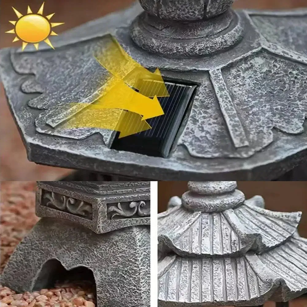 Decoration Zen Ornaments Solar Powered Tower Garden Statue Palace Lanterns Chinese Solar Lamp Stone Courtyard Pagoda Lantern