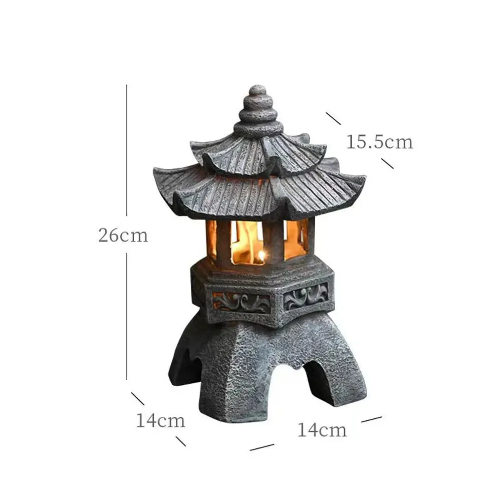 Decoration Zen Ornaments Solar Powered Tower Garden Statue Palace Lanterns Chinese Solar Lamp Stone Courtyard Pagoda Lantern