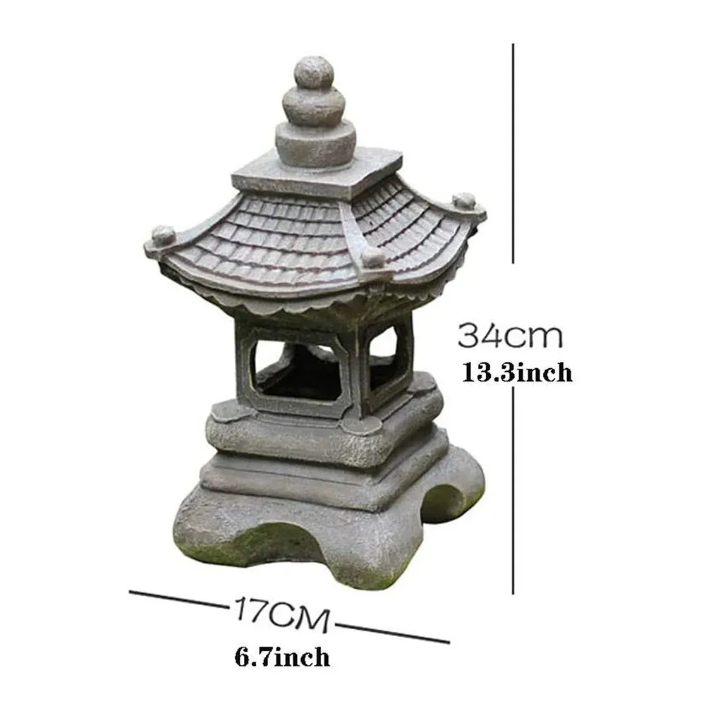 Decoration Zen Ornaments Solar Powered Tower Garden Statue Palace Lanterns Chinese Solar Lamp Stone Courtyard Pagoda Lantern