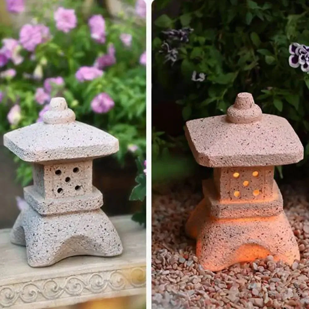 Decoration Zen Ornaments Solar Powered Tower Garden Statue Palace Lanterns Chinese Solar Lamp Stone Courtyard Pagoda Lantern