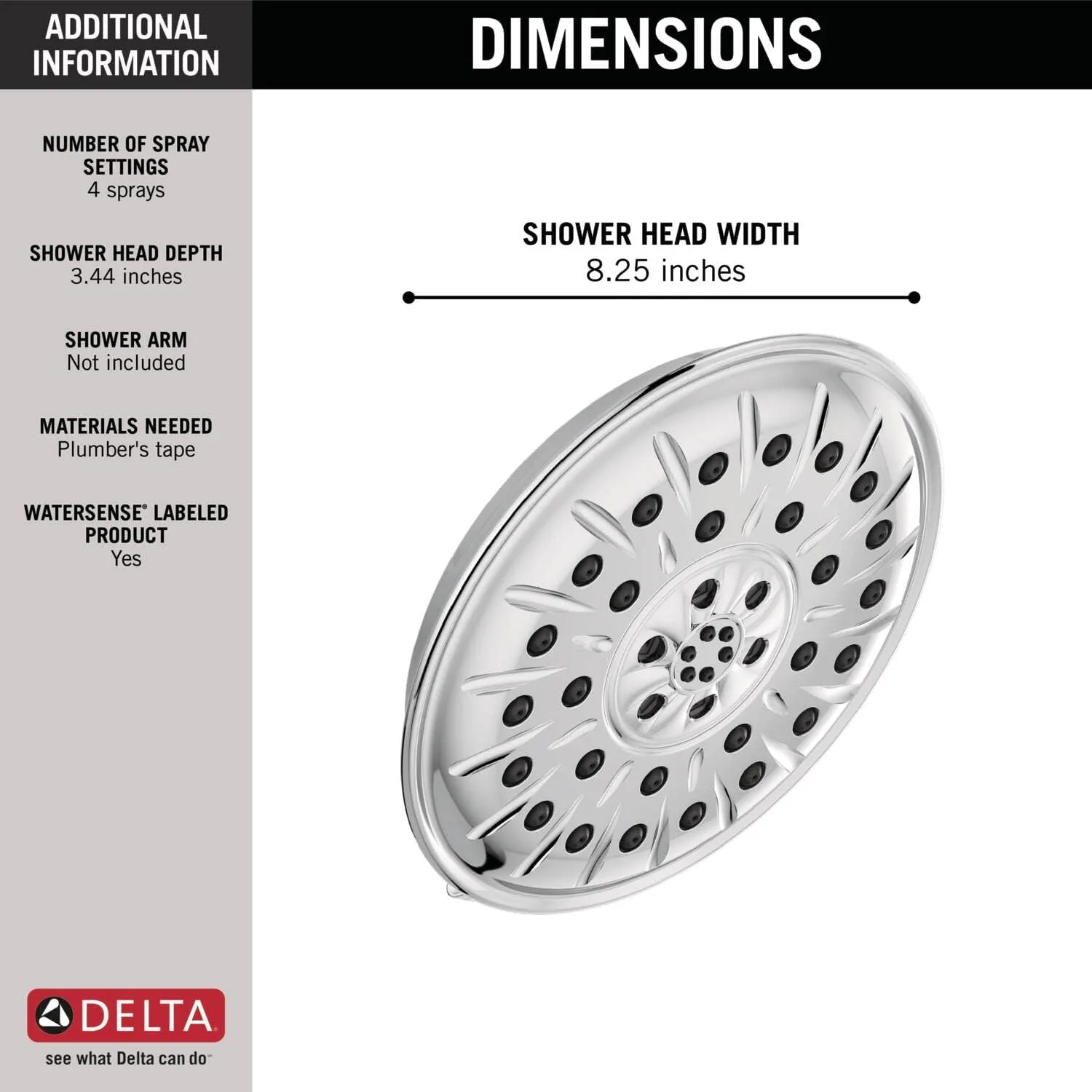Delta FAUCET 52487-PR Universal Showering Components Showerhead, Lumicoat Chrome