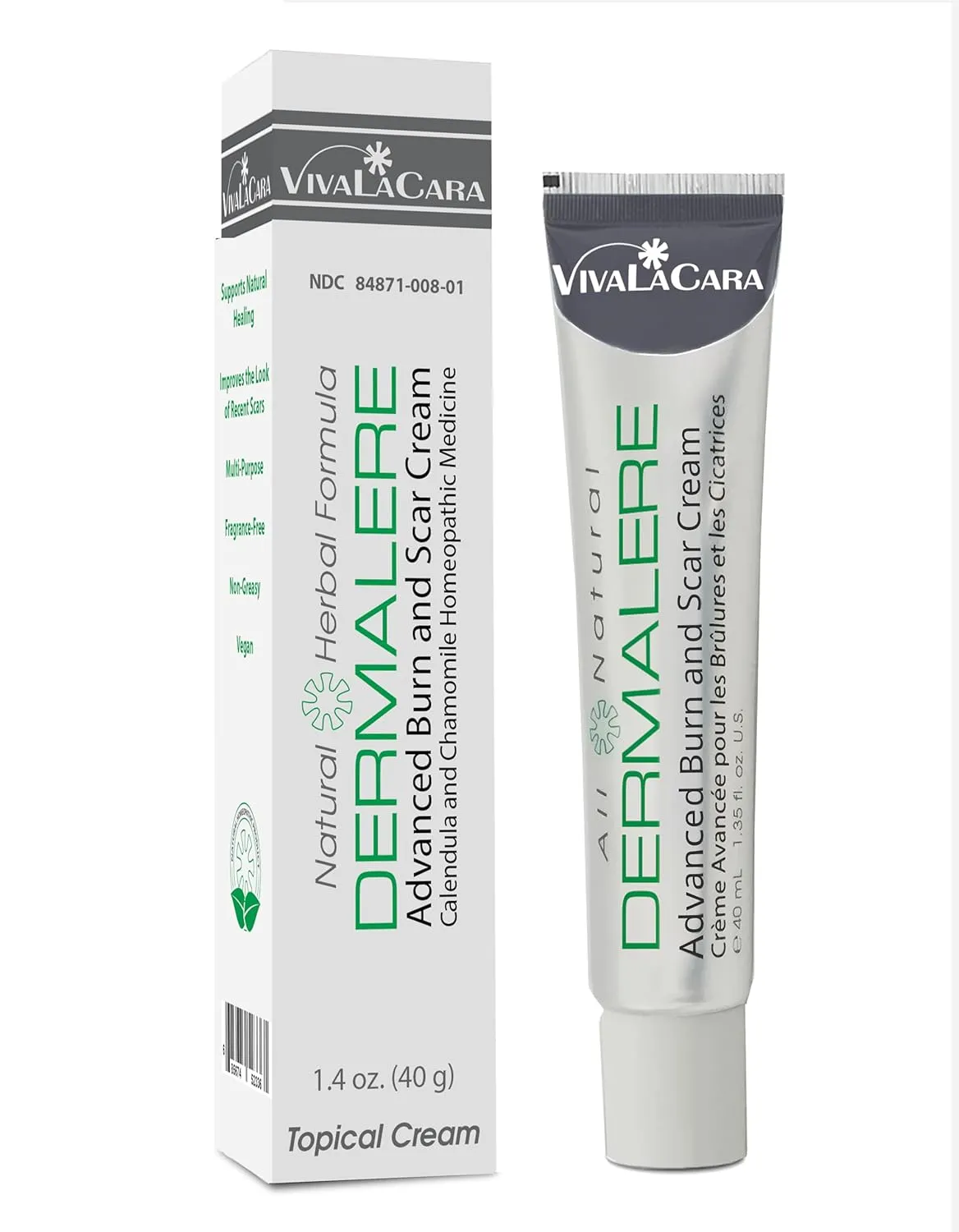 Dermalere Advanced Burn and Scar Cream – Herbal Burn, Scar, and Irritation Relief – Supports Skin Recovery and Soothes Redness, Blistering, and Scarring – Face and Body, 1.35 oz