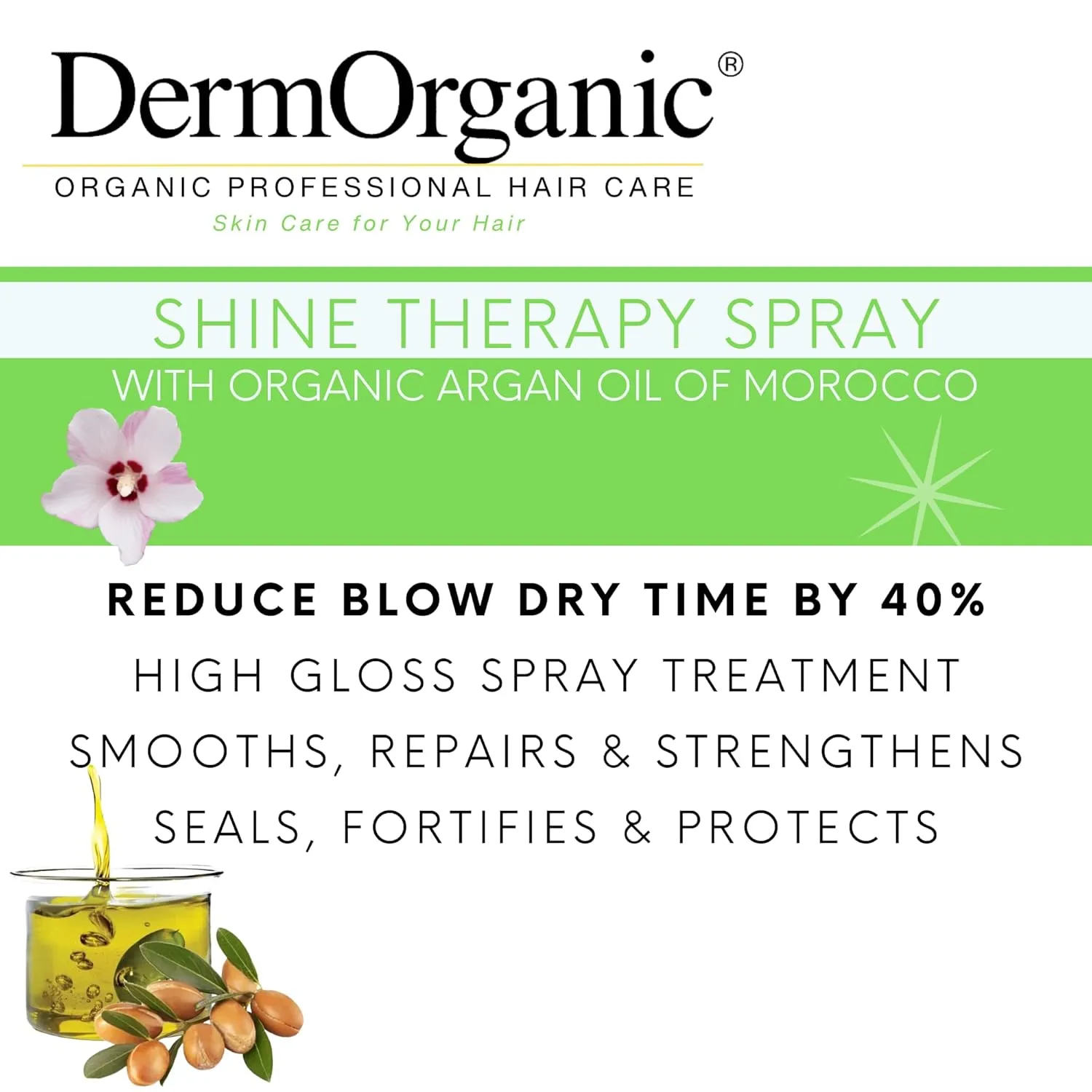 DermOrganic Shine Spray Therapy with Argan Oil – Smooths, Repairs, & Strengthens Hair, 4 fl.oz