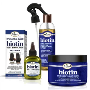 Difeel Biotin 3-PC Hair Growth Treatment Powerpack - Includes 12oz Hair Mask, 6oz Leave in Conditioning Spray & 2.5oz Root Stimulator