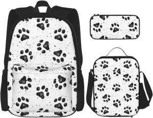 Dog Paw Pattern Print Versatile Adjustable Shoulder Fashion Backpack Lunch Bag Pencil Case Large Capacity