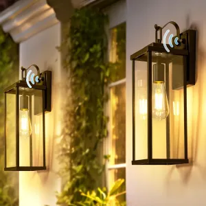 DORESshop Large Size Dusk to Dawn Outdoor Wall Lights, 16 Inch Matte Black Waterproof Anti-Rust Outdoor Light Fixtures Wall Mount with Clear Glass Shade for Porch, Garage, ETL Listed, 2 Pack